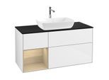Villeroy und Boch Finion Waschtischunterschrank F822PCGF 120cm, Abdeckplatte black matt, Regale Oak Veneer, Glossy white lacquer