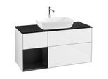 Villeroy und Boch Finion Waschtischunterschrank F822PDGF 120cm, Abdeckplatte black matt, Regale Black matt lacquer, Glossy white lacquer