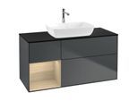 Villeroy und Boch Finion Waschtischunterschrank F822PCHG 120cm, Abdeckplatte black matt, Regale Oak Veneer, Midnight Blue Matt Lacquer