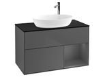 Villeroy und Boch Finion Waschtischunterschrank F902GKGK 100cm, Abdeckplatte black matt, Regale Anthracite matt lacquer, Anthracite matt