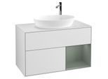 Villeroy und Boch Finion Waschtischunterschrank G901GMMT 100cm, Abdeckplatte white matt, Emotion, Regale Olive matt lacquer, White matt lacquer