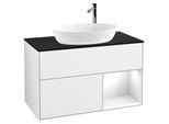 Villeroy und Boch Finion Waschtischunterschrank F902GFGF 100cm, Abdeckplatte black matt, Regale Glossy white lacquer, Glossy white lacquer