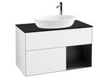 Villeroy und Boch Finion Waschtischunterschrank F902PDGF 100cm, Abdeckplatte black matt, Regale Black matt lacquer, Glossy white lacquer