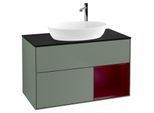 Villeroy und Boch Finion Waschtischunterschrank F902HBGM 100cm, Abdeckplatte black matt, Regale Peony matt lacquer, Olive Matt Lacquer