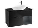 Villeroy und Boch Finion Waschtischunterschrank F902HGPD 100cm, Abdeckplatte black matt, Regale Midnight matt lacquer, Black matt lacquer