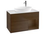 Villeroy und Boch Finion Waschtischunterschrank F901GNGN 100cm, Abdeckplatte white matt, Regale Walnut Veneer, Walnut veneer