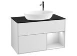 Villeroy und Boch Finion Waschtischunterschrank G902MTMT 100cm, Abdeckplatte black matt, Emotion, Regale White matt lacquer, White matt lacquer
