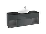 Villeroy und Boch Finion Waschtischunterschrank F982GKHG 160cm, Abdeckplatte black matt, Regale Anthracite matt lacquer, Midnight Blue Matt Lacquer