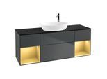 Villeroy und Boch Finion Waschtischunterschrank F982HFHG 160cm, Abdeckplatte black matt, Regale Gold matt lacquer, Midnight Blue Matt Lacquer
