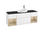 Villeroy und Boch Finion Waschtischunterschrank F982PCGF 160cm, Abdeckplatte black matt, Regale Oak Veneer, Glossy white lacquer
