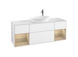 Villeroy und Boch Finion Waschtischunterschrank F981PCGF 160cm, Abdeckplatte white matt, Regale Oak Veneer, Glossy white lacquer