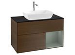 Villeroy und Boch Finion Waschtischunterschrank G782GMGN 100cm, Abdeckplatte black matt, Emotion, Regale Olive matt lacquer, Walnut veneer