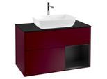 Villeroy und Boch Finion Waschtischunterschrank G782PDHB 100cm, Abdeckplatte black matt, Emotion, Regale Black matt lacquer, Peony Matt