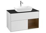 Villeroy und Boch Finion Waschtischunterschrank G782GNMT 100cm, Abdeckplatte black matt, Emotion, Regale Walnut Veneer, White matt lacquer