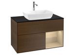 Villeroy und Boch Finion Waschtischunterschrank G782PCGN 100cm, Abdeckplatte black matt, Emotion, Regale Oak Veneer, Walnut veneer