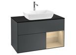 Villeroy und Boch Finion Waschtischunterschrank G782PCHG 100cm, Abdeckplatte black matt, Emotion, Regale Oak Veneer, Midnight Blue Matt Lacquer