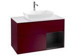 Villeroy und Boch Finion Waschtischunterschrank G781PDHB 100cm, Abdeckplatte white matt, Emotion, Regale Black matt lacquer, Peony Matt
