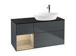 Villeroy und Boch Finion Waschtischunterschrank F922PCHG 120cm, Abdeckplatte black matt, Regale Oak Veneer, Midnight Blue Matt Lacquer