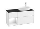 Villeroy und Boch Finion Waschtischunterschrank F922GFGF 120cm, Abdeckplatte black matt, Regale Glossy white lacquer, Glossy white lacquer