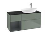 Villeroy und Boch Finion Waschtischunterschrank F922HGGM 120cm, Abdeckplatte black matt, Regale Midnight matt lacquer, Olive Matt Lacquer
