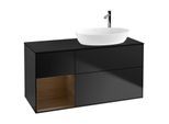 Villeroy und Boch Finion Waschtischunterschrank F922GNPD 120cm, Abdeckplatte black matt, Regale Walnut Veneer, Black matt lacquer