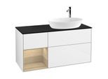Villeroy und Boch Finion Waschtischunterschrank F922PCGF 120cm, Abdeckplatte black matt, Regale Oak Veneer, Glossy white lacquer