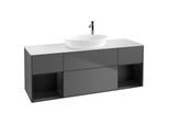 Villeroy und Boch Finion Waschtischunterschrank G981PDGK 160cm, Abdeckplatte white matt, Emotion, Regale Black matt lacquer, Anthracite matt
