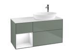Villeroy und Boch Finion Waschtischunterschrank G921GFGM 120cm, Abdeckplatte white matt, Emotion, Regale Glossy white lacquer, Olive Matt Lacquer
