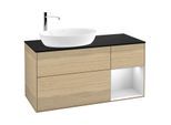 Villeroy und Boch Finion Waschtischunterschrank G932MTPC 120cm, Abdeckplatte black matt, Emotion, Regale White matt lacquer, Oak Veneer