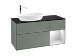 Villeroy und Boch Finion Waschtischunterschrank G932MTGM 120cm, Abdeckplatte black matt, Emotion, Regale White matt lacquer, Olive Matt Lacquer