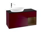 Villeroy und Boch Finion Waschtischunterschrank G932GNHB 120cm, Abdeckplatte black matt, Emotion, Regale Walnut Veneer, Peony Matt