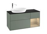 Villeroy und Boch Finion Waschtischunterschrank G932PCGM 120cm, Abdeckplatte black matt, Emotion, Regale Oak Veneer, Olive Matt Lacquer