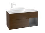 Villeroy und Boch Finion Waschtischunterschrank G931GKGN 120cm, Abdeckplatte white matt, Emotion, Regale Anthracite matt lacquer, Walnut veneer