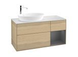 Villeroy und Boch Finion Waschtischunterschrank F931GKPC 120cm, Abdeckplatte white matt, Regale Anthracite matt lacquer, Oak Veneer