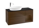 Villeroy und Boch Finion Waschtischunterschrank F932GNGN 120cm, Abdeckplatte black matt, Regale Walnut Veneer, Walnut veneer