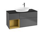 Villeroy und Boch Finion Waschtischunterschrank F942HFGK 120cm, Abdeckplatte black matt, Regale Gold matt lacquer, Anthracite matt