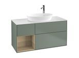Villeroy und Boch Finion Waschtischunterschrank F941PCGM 120cm, Abdeckplatte white matt, Regale Oak Veneer, Olive Matt Lacquer