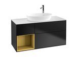Villeroy und Boch Finion Waschtischunterschrank F941HFPD 120cm, Abdeckplatte white matt, Regale Gold matt lacquer, Black matt lacquer