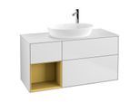 Villeroy und Boch Finion Waschtischunterschrank F941HFMT 120cm, Abdeckplatte white matt, Regale Gold matt lacquer, White matt lacquer