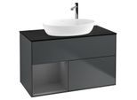 Villeroy und Boch Finion Waschtischunterschrank F892GKHG 100cm, Abdeckplatte black matt, Regale Anthracite matt lacquer, Midnight Blue Matt Lacquer