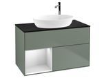 Villeroy und Boch Finion Waschtischunterschrank F892MTGM 100cm, Abdeckplatte black matt, Regale White matt lacquer, Olive Matt Lacquer