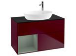 Villeroy und Boch Finion Waschtischunterschrank F892GMHB 100cm, Abdeckplatte black matt, Regale Olive matt lacquer, Peony Matt