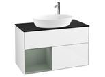 Villeroy und Boch Finion Waschtischunterschrank F892GMGF 100cm, Abdeckplatte black matt, Regale Olive matt lacquer, Glossy white lacquer