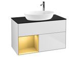Villeroy und Boch Finion Waschtischunterschrank G892HFMT 100cm, Abdeckplatte black matt, Emotion, Regale Gold matt lacquer, White matt lacquer