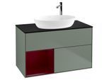 Villeroy und Boch Finion Waschtischunterschrank G892HBGM 100cm, Abdeckplatte black matt, Emotion, Regale Peony matt lacquer, Olive Matt Lacquer