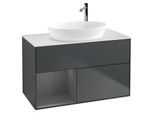 Villeroy und Boch Finion Waschtischunterschrank G891GKHG 100cm, Abdeckplatte white matt, Emotion, Regale Anthracite matt lacquer, Midnight Blue Matt Lacquer