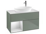Villeroy und Boch Finion Waschtischunterschrank G891MTGM 100cm, Abdeckplatte white matt, Emotion, Regale White matt lacquer, Olive Matt Lacquer