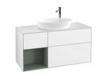 Villeroy und Boch Finion Waschtischunterschrank G941GMGF 120cm, Abdeckplatte white matt, Emotion, Regale Olive matt lacquer, Glossy white lacquer