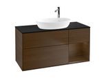 Villeroy und Boch Finion Waschtischunterschrank G952GNGN 120cm, Abdeckplatte black matt, Emotion, Regale Walnut Veneer, Walnut veneer