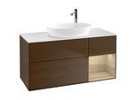 Villeroy und Boch Finion Waschtischunterschrank G951PCGN 120cm, Abdeckplatte white matt, Emotion, Regale Oak Veneer, Walnut veneer